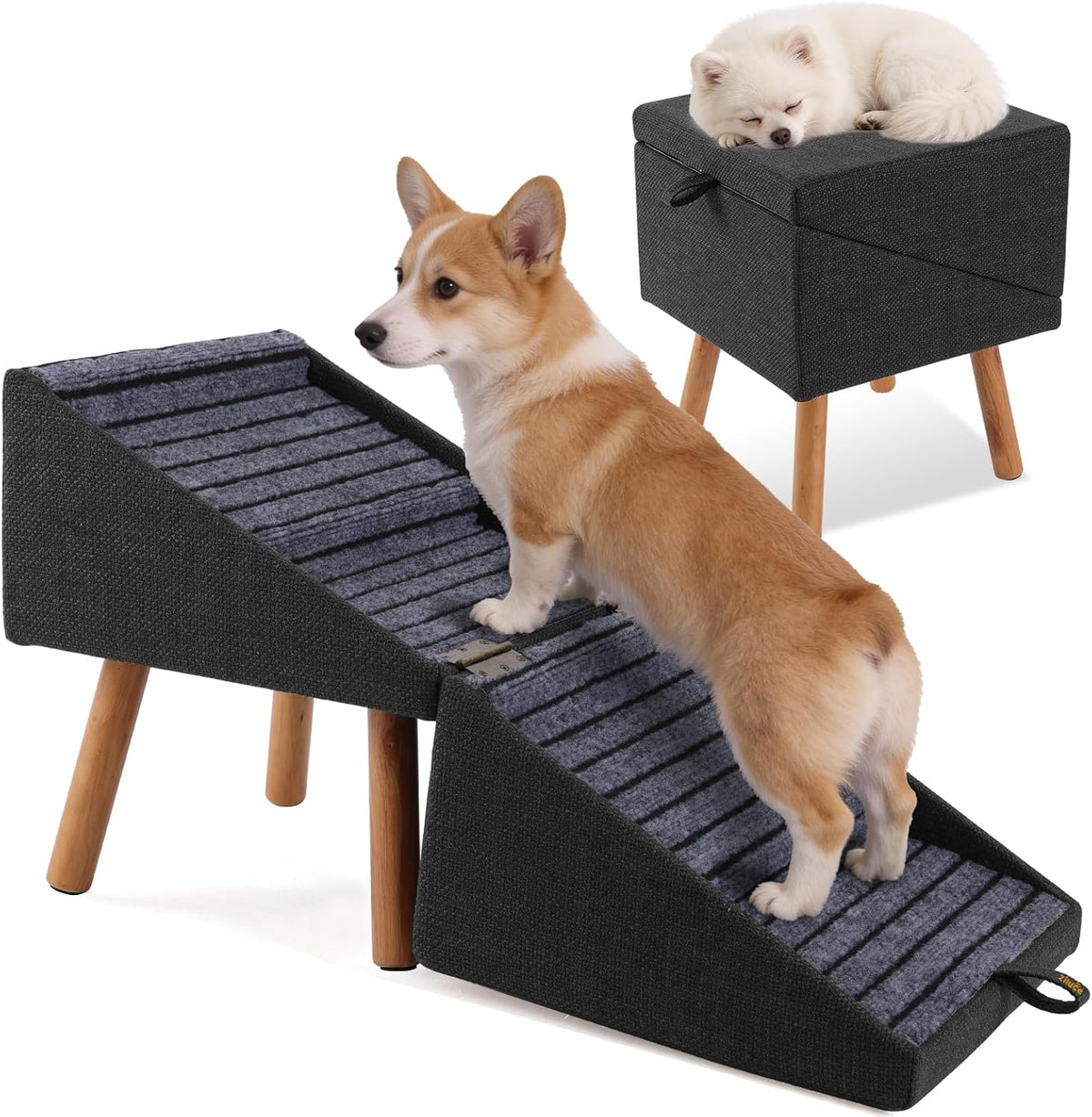 Dog Stairs for Small Dogs, 2-In-1 Dog Safety Ramp and Ottoman, 17.13" H
