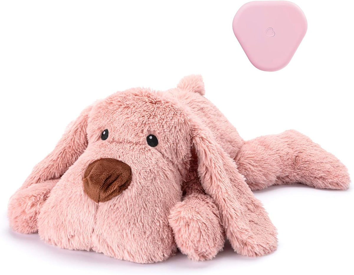 Moropaky Heartbeat Puppy Toy Dog Heartbeat Toy for Anxiety Relief and Calming Aid, Heartbeat Stuffed Animal for Comfort Sleep Aid Crate Training Cuddle, Pink
