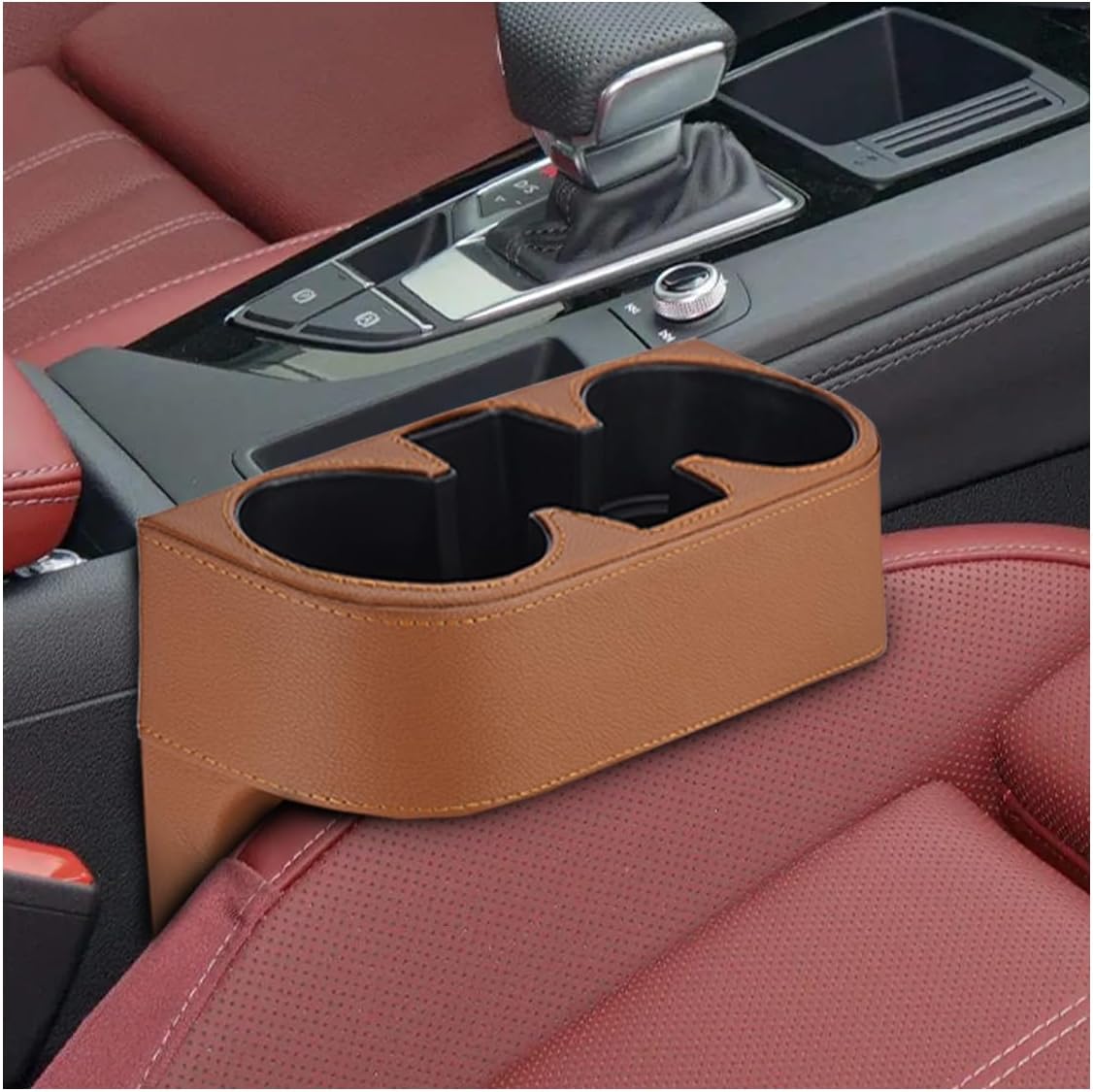 ZIMISI Car Cup Holder, Leather Front Console Gap Filler Organizer (Black)
