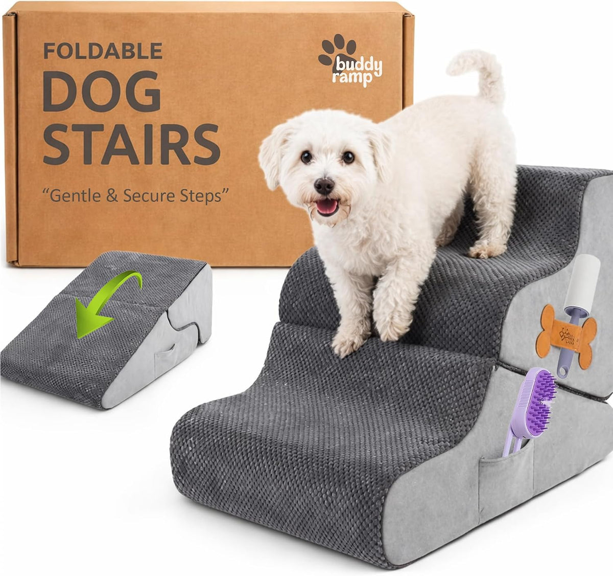 Dog Stairs for Bed & Couch – 2-In-1 Foldable Dog Stairs and Ramp