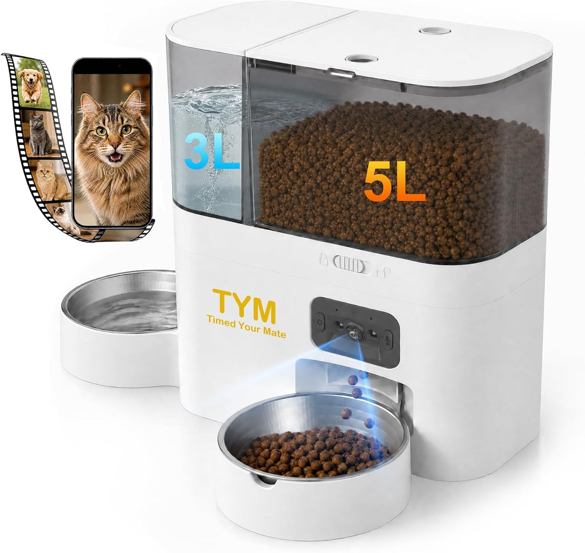 Automatic Cat Feeder with Camera and Water Dispenser, 5G Wifi App Control