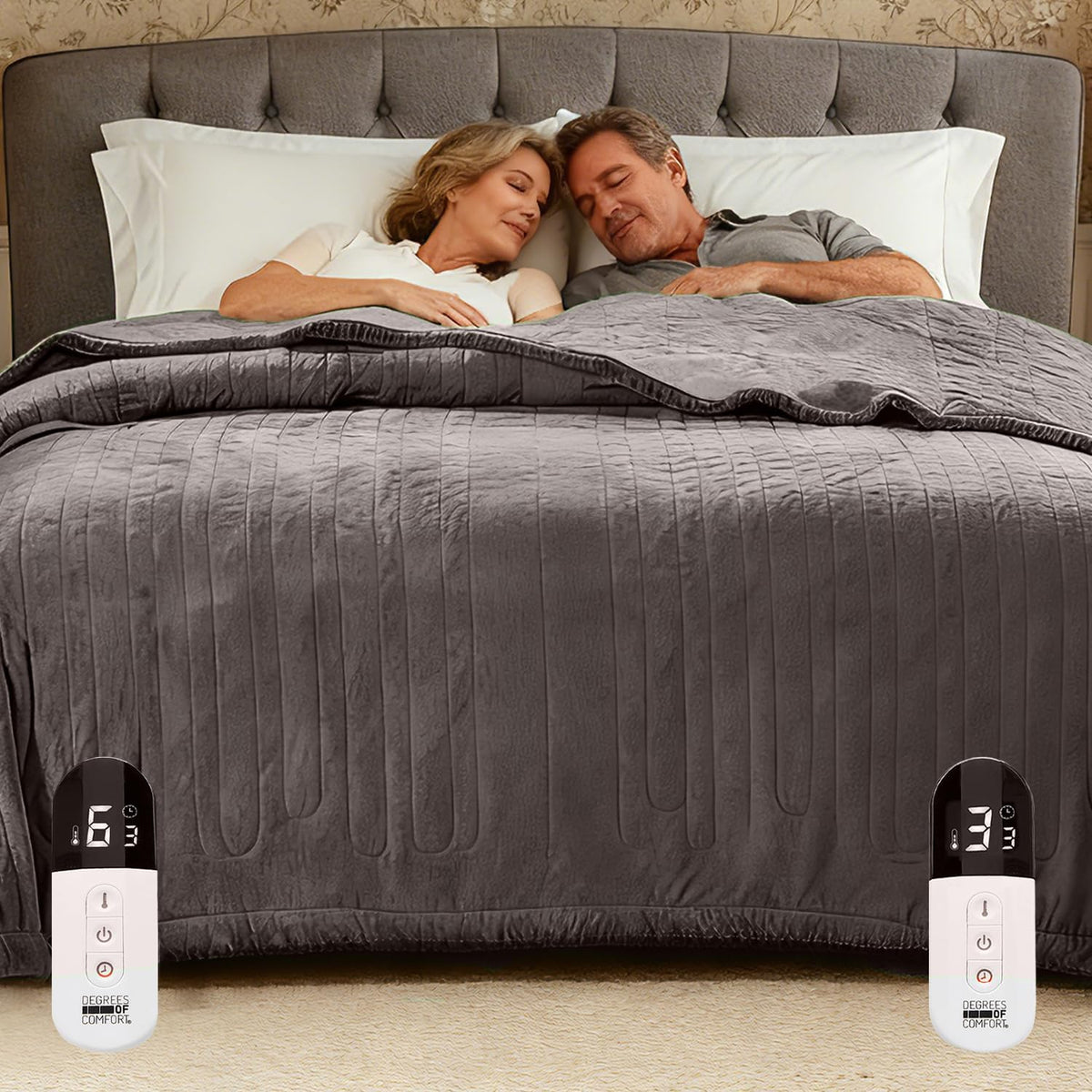 King Size Heated Blanket, Fleece Electric Blanket with Dual Controllers