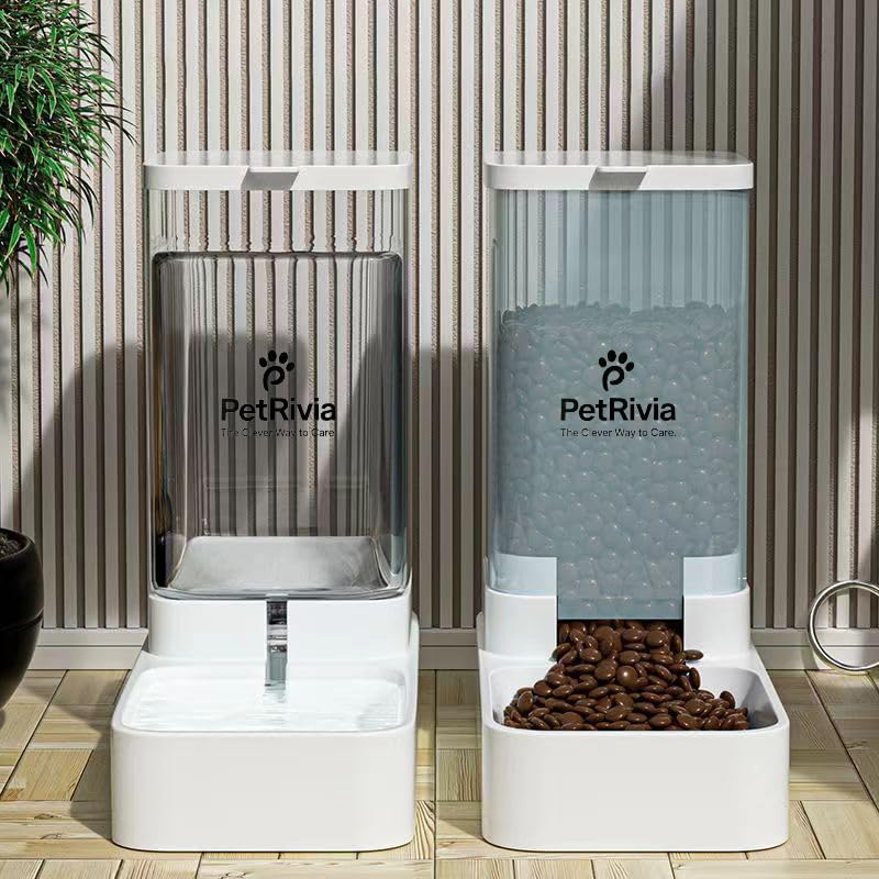 Automatic Gravity Cat Feeder and Water Dispenser Set - 1.6Kg Food & 3.3L Water Capacity - Cat Food and Water Dispenser for Small to Medium Cats - No-Spill Pet Feeding Station