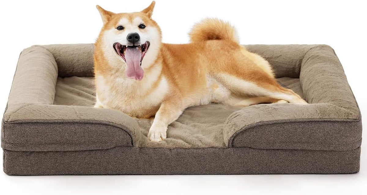 MADE 4 PETS Orthopedic Dog Bed for Large Dogs, Supportive Foam Big Large Pet Bed Sofa with Washable Removable Cover, Waterproof Dog Couch Bed, Non-Slip Bottom and Egg-Crate Foam, Grey