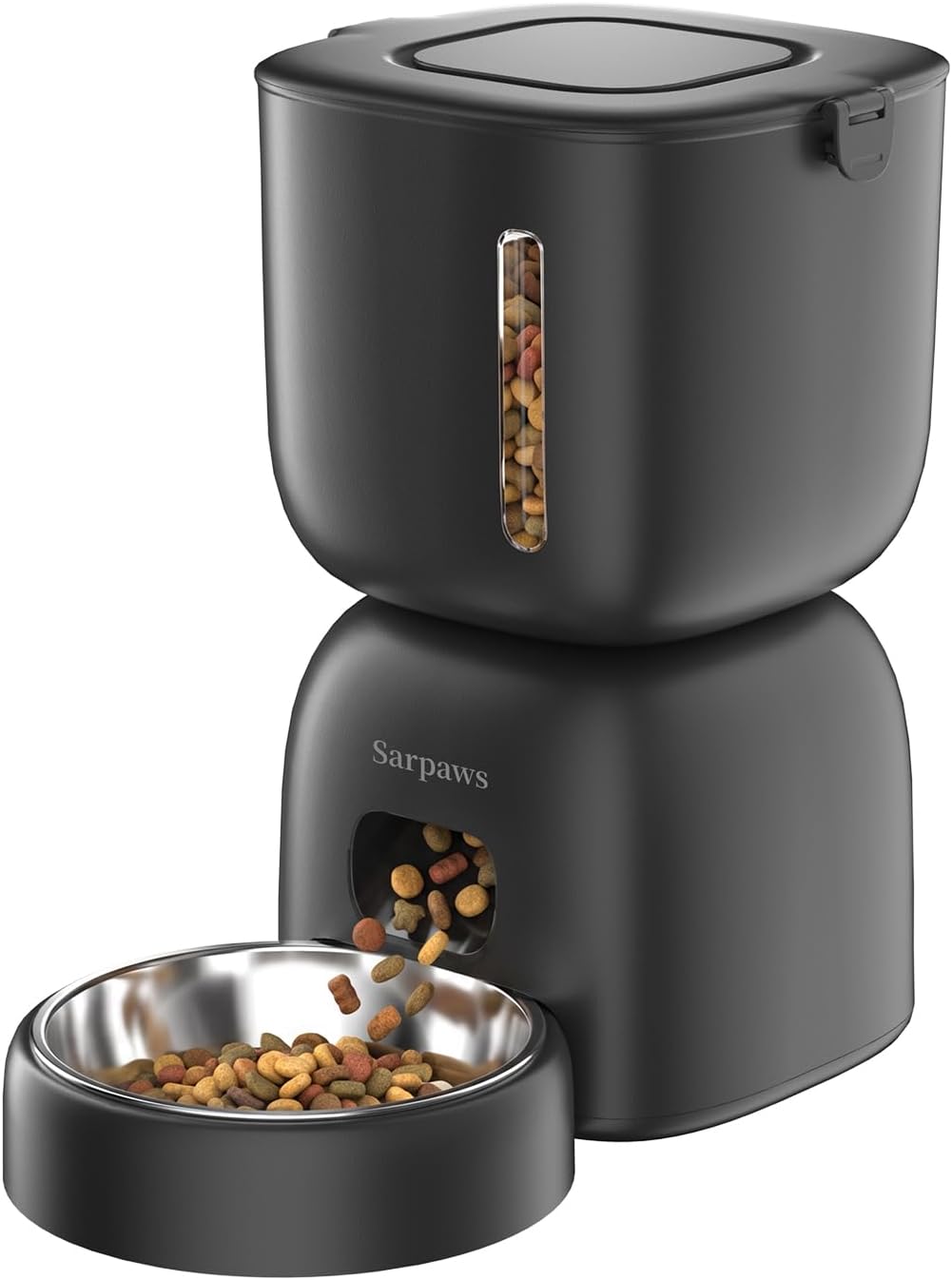 SARPAWS Automatic Cat Feeder, 3L Timed Pet Food Dispenser with 304 Stainless Steel Bowl, 10S Voice Recorder, Dual Power 180-Day Battery Life, Anti-Clogging Auto Pet Feeder for Small Cats and Dogs
