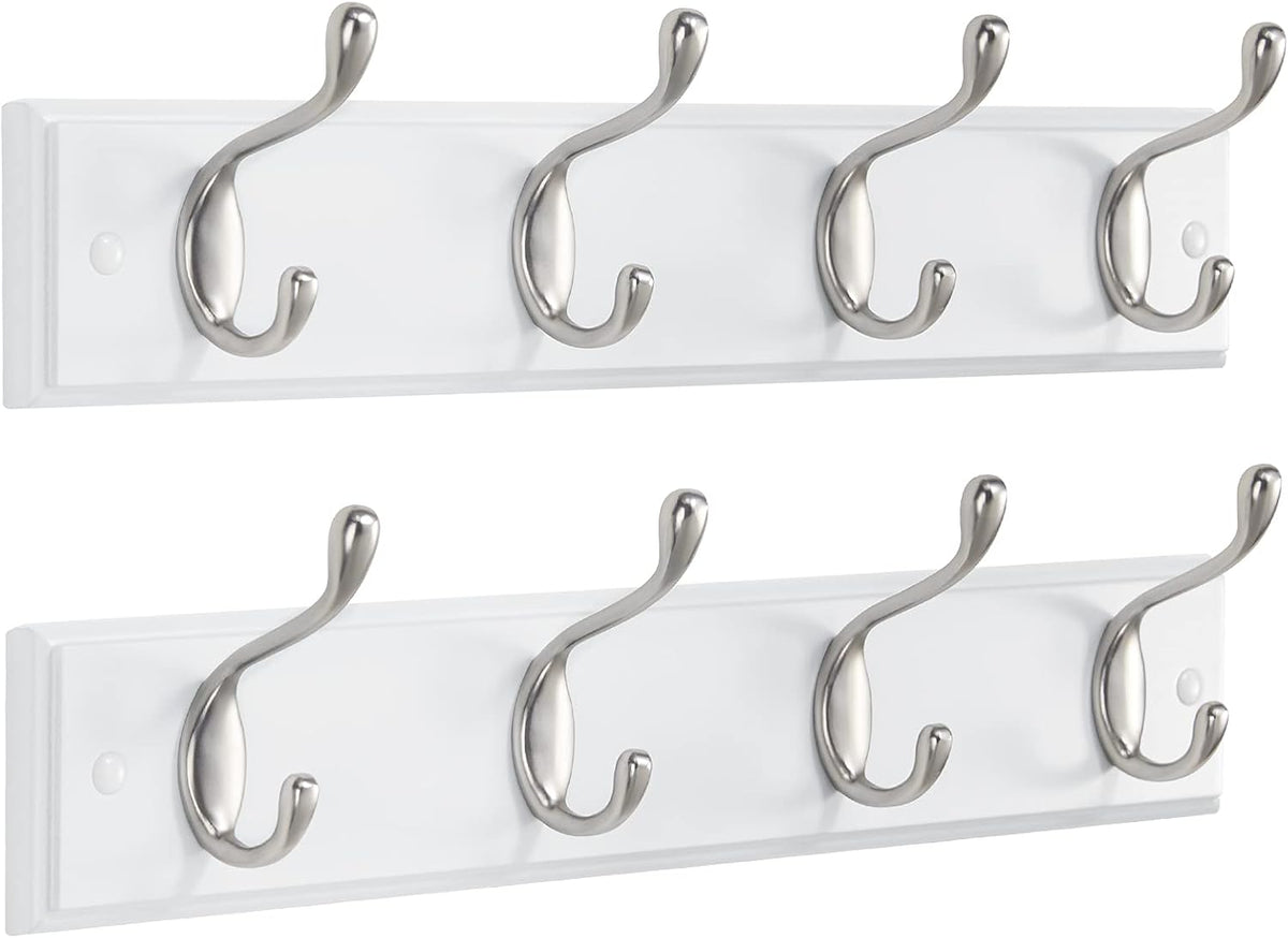 Amada Coat Rack Wall Mount 2 Pack, Coat Hangers with 8 Hooks, White