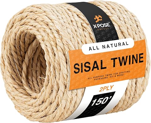 Sisal Twine - 2 Ply Thin Natural Fiber Rope on Spool - for Cat Scratching Post, Cat Tree Replacement Parts, Pet Toy - Decorative Cordage, Pole Wrap (150Ft)