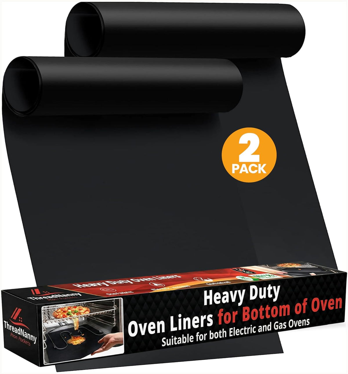 Oven Liners for Bottom of Oven - Thick Heavy Duty 17” X 25” 2 Pack Non-Stick Reusable Mats - BPA & PFOA Free Protector for Electric, Gas, Microwave & BBQ Grill Liner - Easy Clean & Heat Resistant