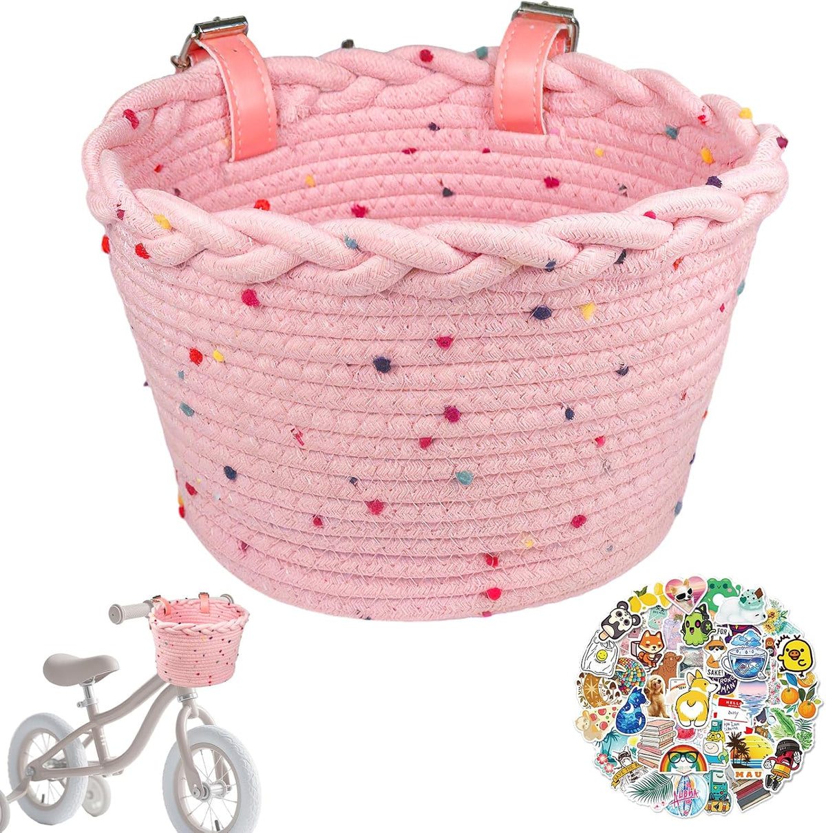 Kids Bike Basket Cute Girls Bike Basket Front Colored Spot Scooter Baskets