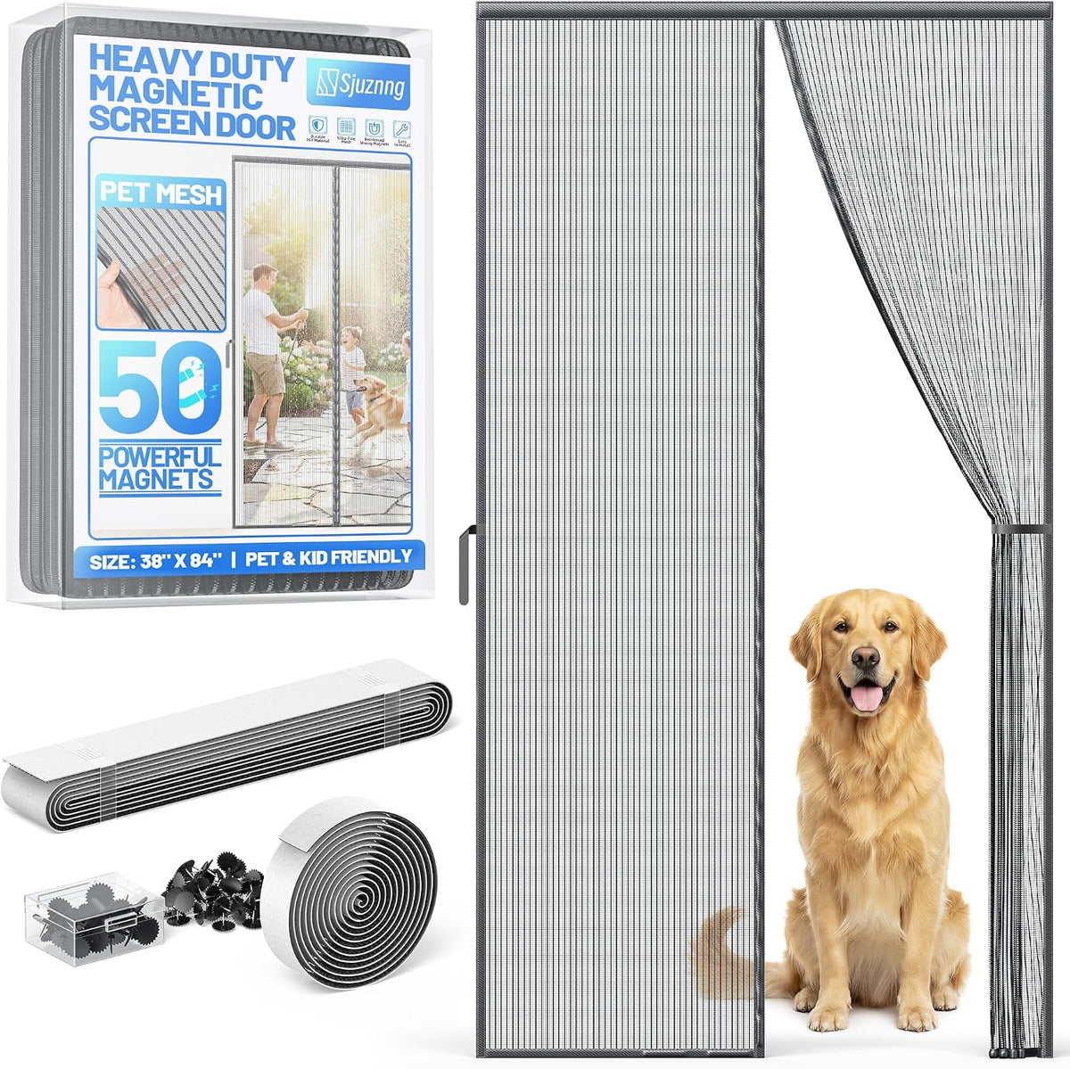 Heavy Duty Magnetic Screen Door Mesh, Door Net Screen with 50 Magnets