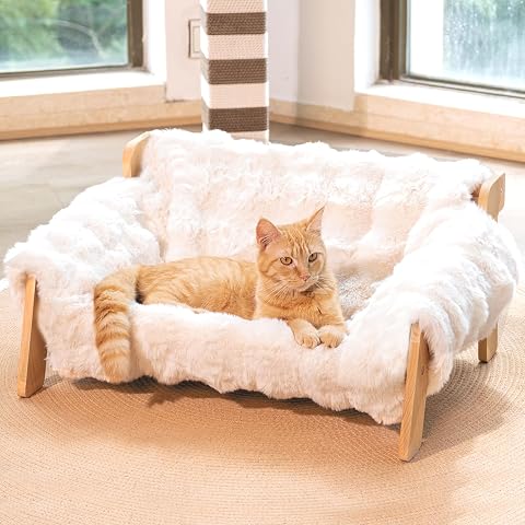 Pozico Elevated Cat Bed for Small Dogs & Cats – Raised Pet Hammock Bed, Wooden Frame Indoor Outdoor Dog Cot, Breathable Mesh Puppy Bed, Portable Cat Lounger – Grey Grid