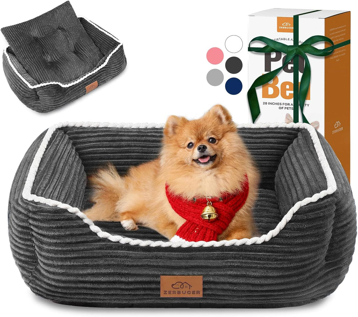 Zerbuger 25In Dark Grey Rectangle Cat Dog Bed Machine Washable Sofa