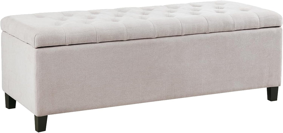 Madison Park 49" Upholstered Storage Bench, Button Tufted End of Bed Bench with Storage, Dual Spring Soft-Close Lid, Bedroom Bench for Queen King Bed, Entryway Living Room, Natural