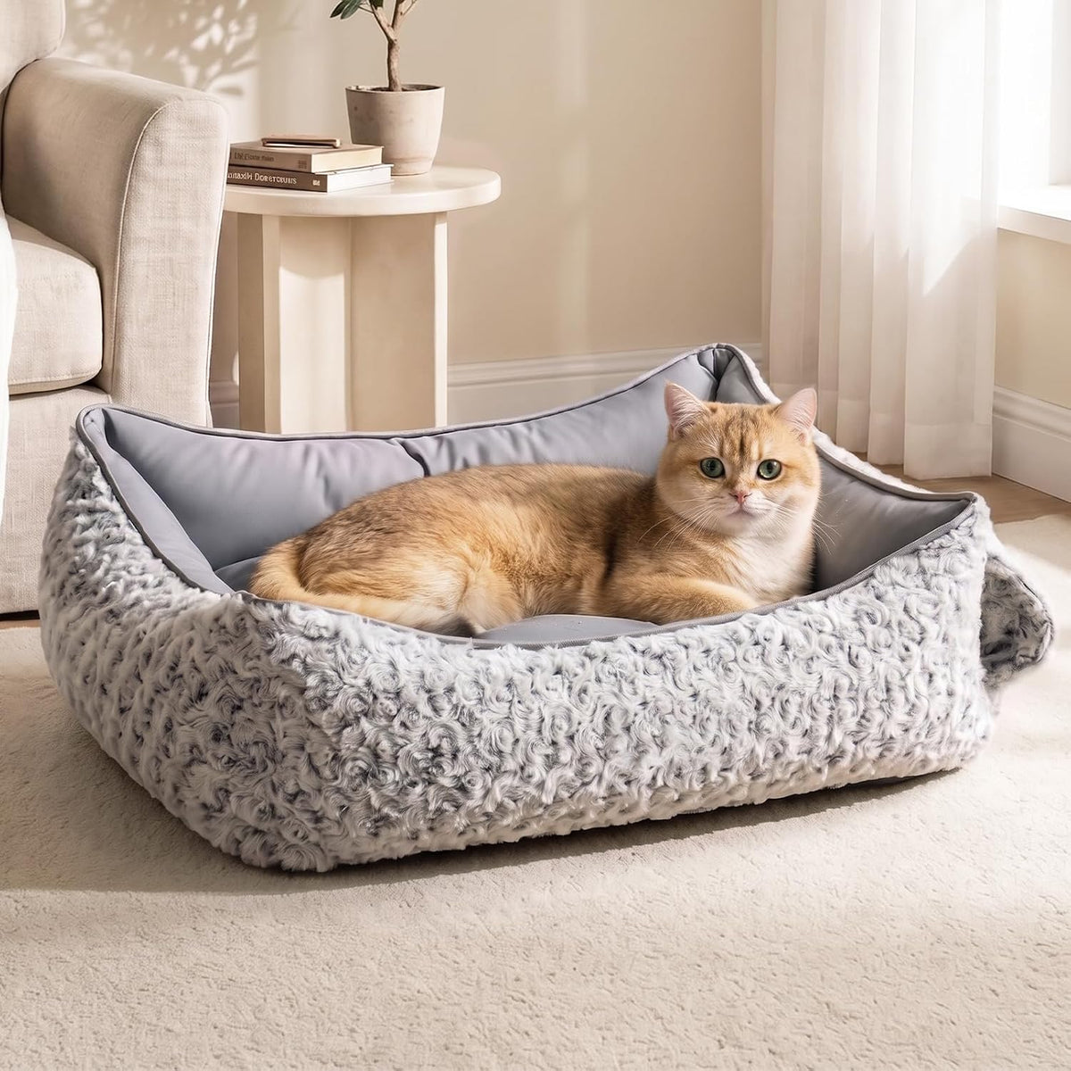Reversible Cat Bed Dog Bed for Small Dogs Rectangle Bed Washable 20X19X6 In
