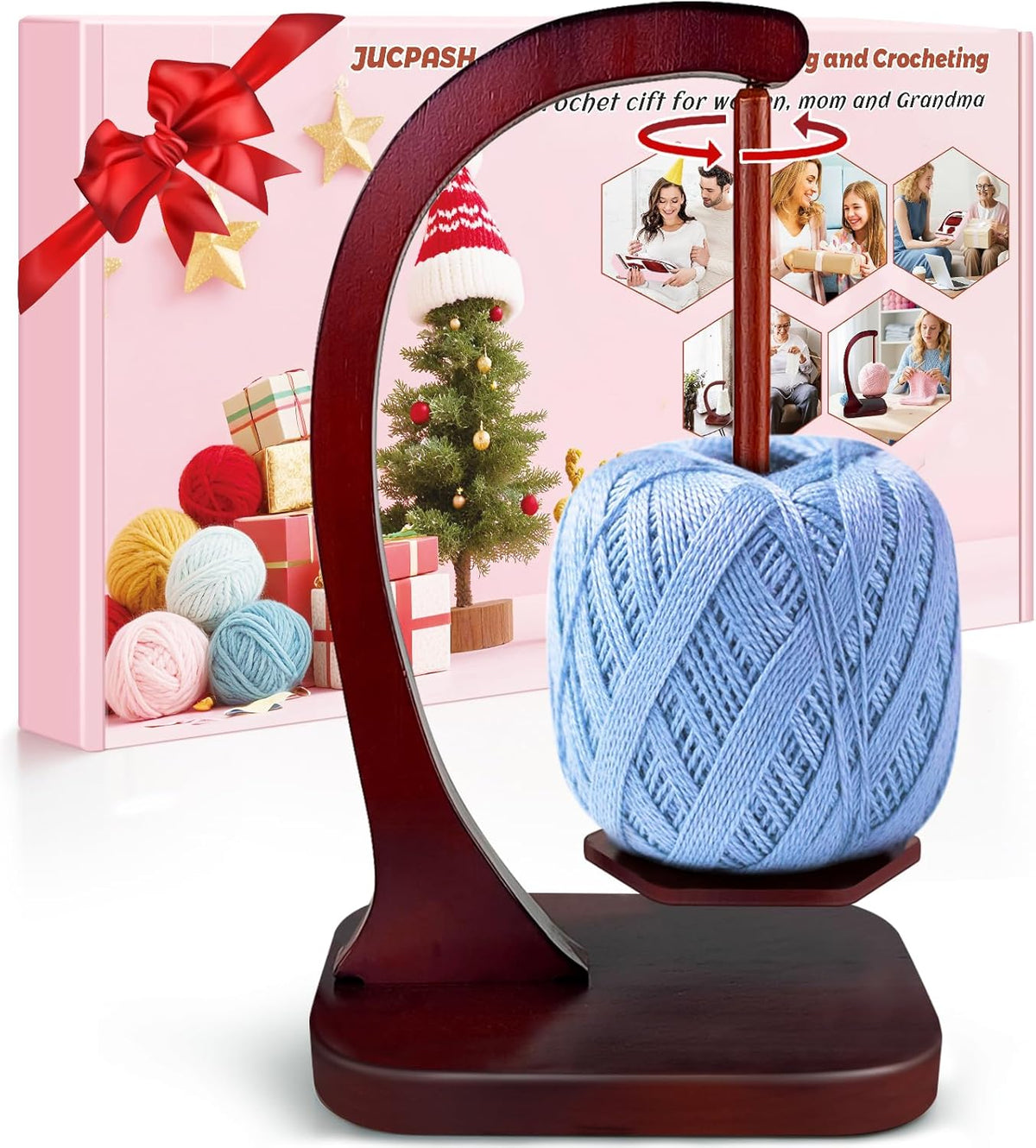 JUCPASH Yarn Holder for Crocheting with Magnetic Spin, Crochet Gifts, Brown
