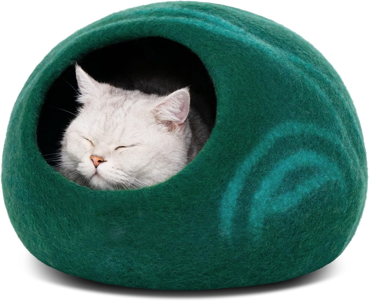 MEOWFIA Cat Cave - Merino Wool Bed for Indoor Cats (Light Gray, Medium)
