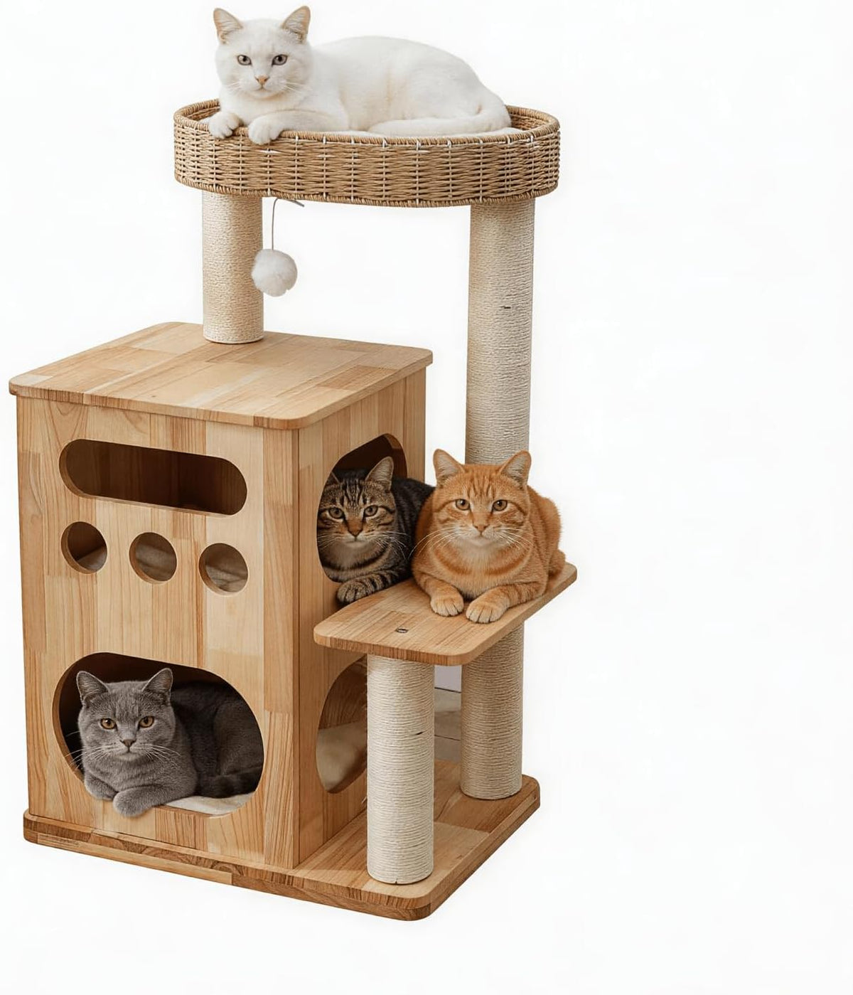 37 in Wooden Cat Tree for Big Cats, Luxury Modern Cat Tower