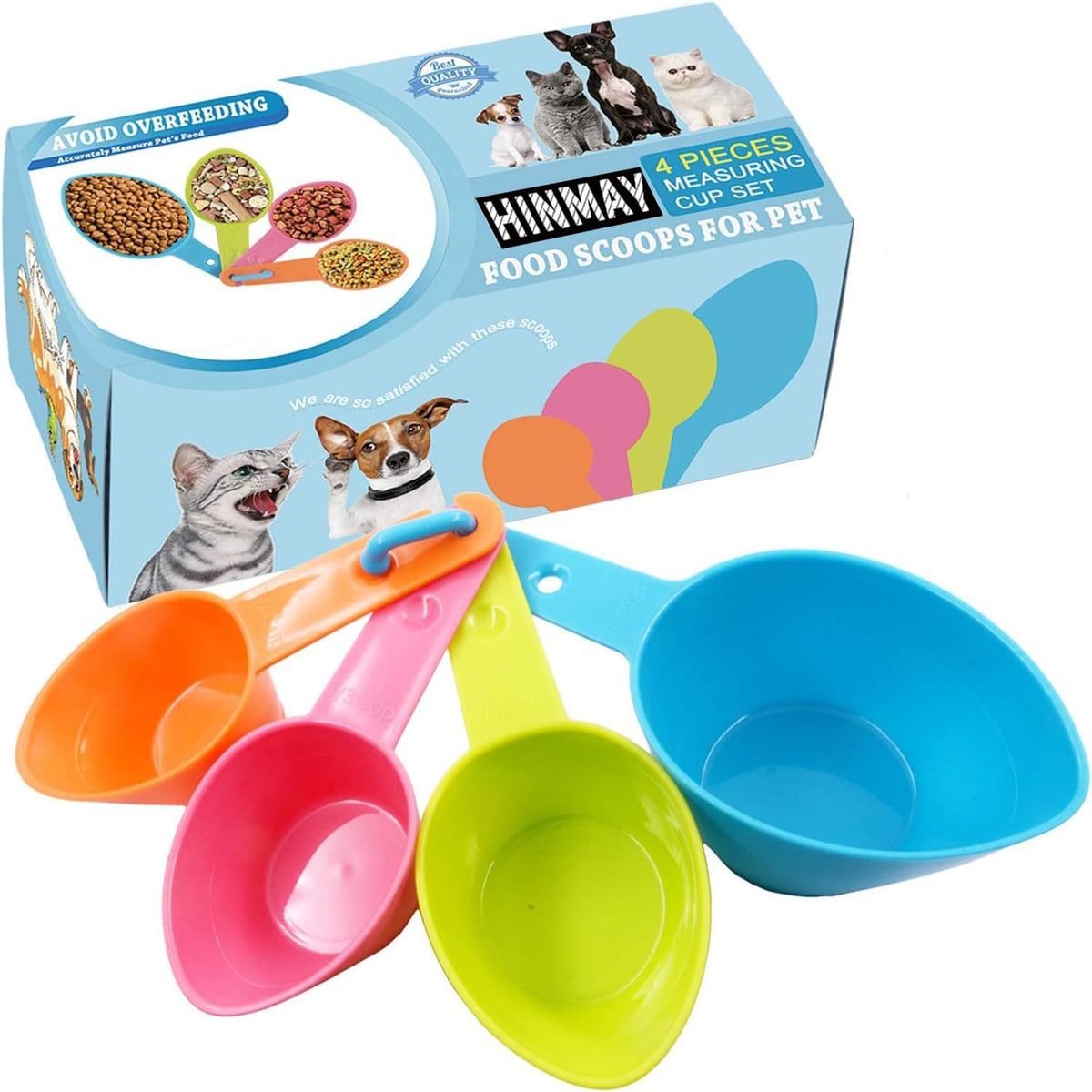 HINMAY Pet Food Scoops Plastic Measuring Cups Set for Dog Cat and Bird Food