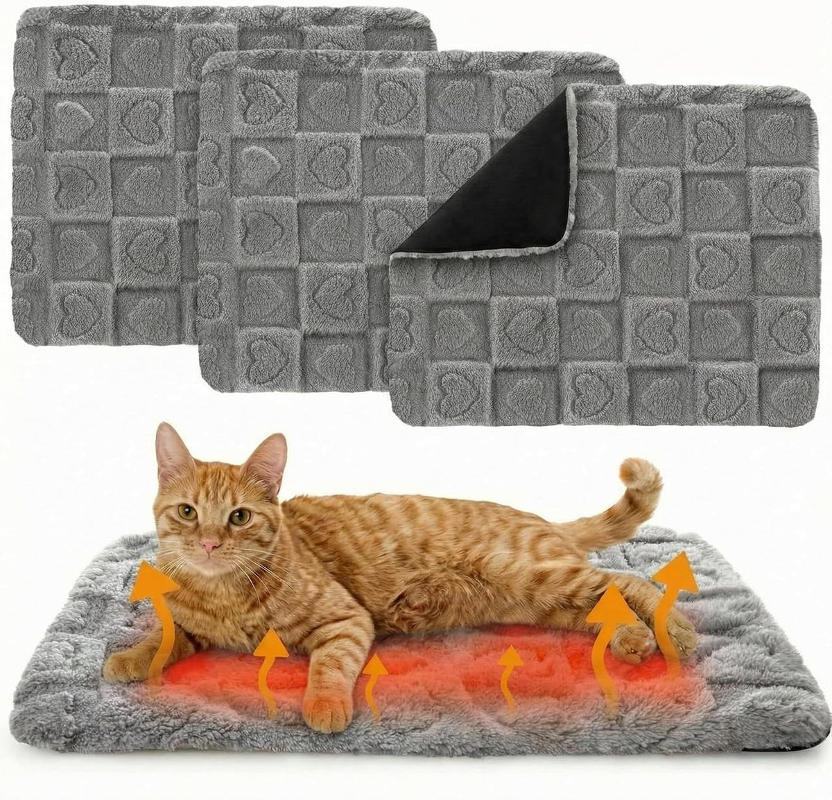 3 Pack Self Warming Cat Bed Mat Self Heating Dog Pad 20'' X 15'', Gray