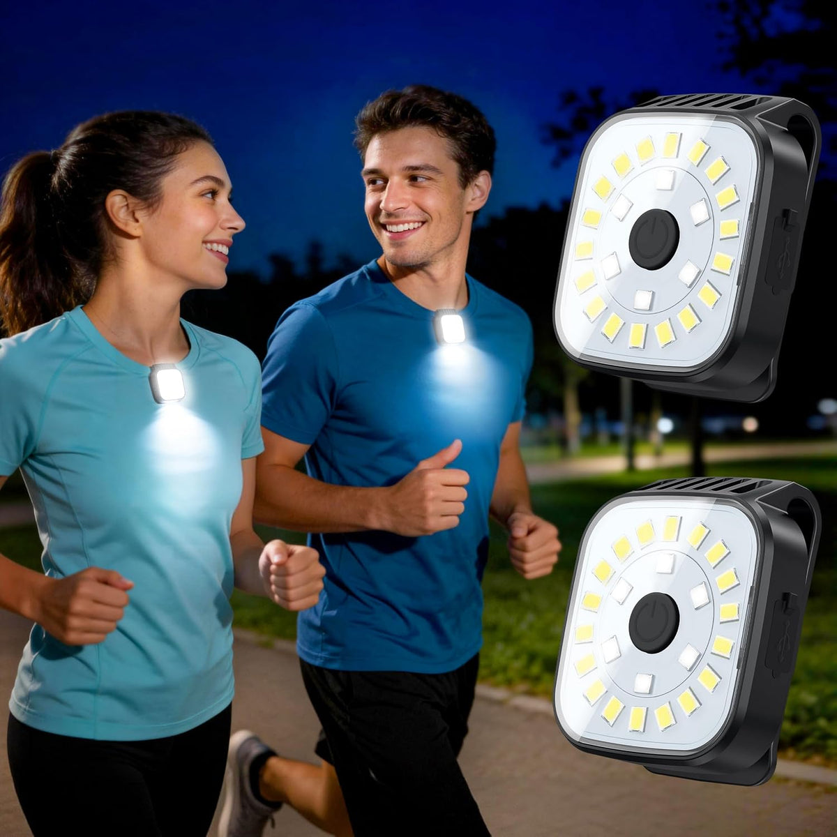 Running Lights for Runners, 2 Pack Mini Clip on Flashlight with 4 Modes, Rechargeable Safety LED Lights for Night Walking, Running Accessories & Camping Light Gear for Hiking, Jogging, Dog Walking