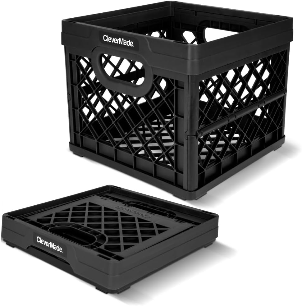 Clevermade Collapsible Milk Crates for Storage, 25L 1 Pack, 50 Lb, Obsidian