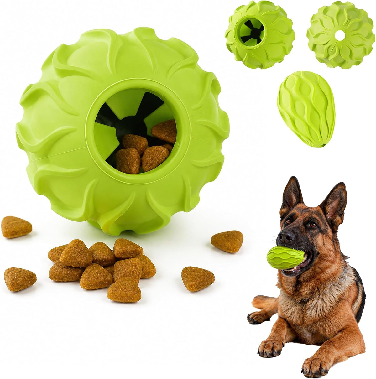 Dog Chew Toy for Aggressive Chewers, Interactive Treat Dispensing Toy for Large & Medium Dogs, Durable Natural Rubber Enrichment Toy for Boredom Relief & Mental Stimulation,Green