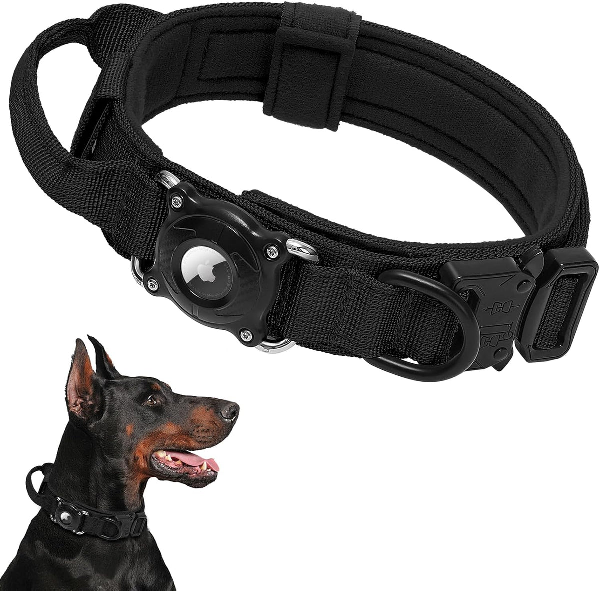 2027 Improved Military Tactical Airtag Dog Collar, IP68 Waterproof,Black,L