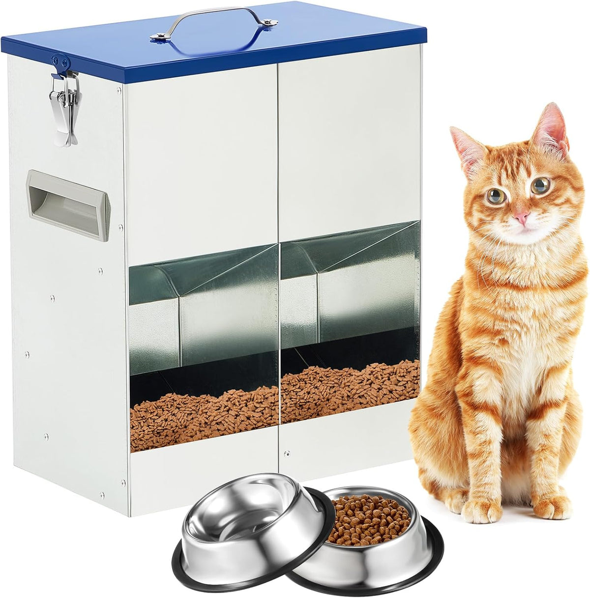 Qinyoung Automatic Feeder for 2 Cats, Galvanized 42Cups/10L Double Feeder