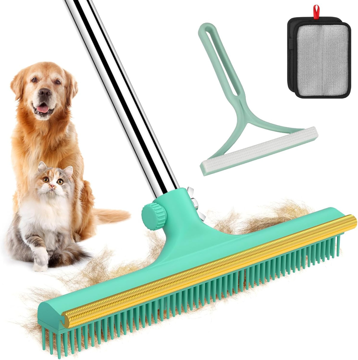 Carpet Rake for Pet Hair Removal - 60" Adjustable Long Handle Carpet Rake