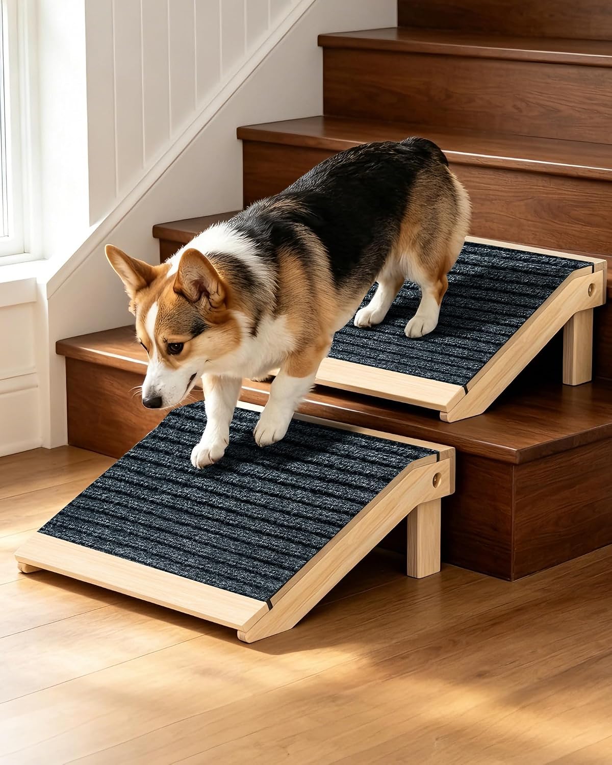 2-Pack Dog Ramp for Stairs,Foldable Dog Ramp Solid Wood Anti-Slip Pet Steps
