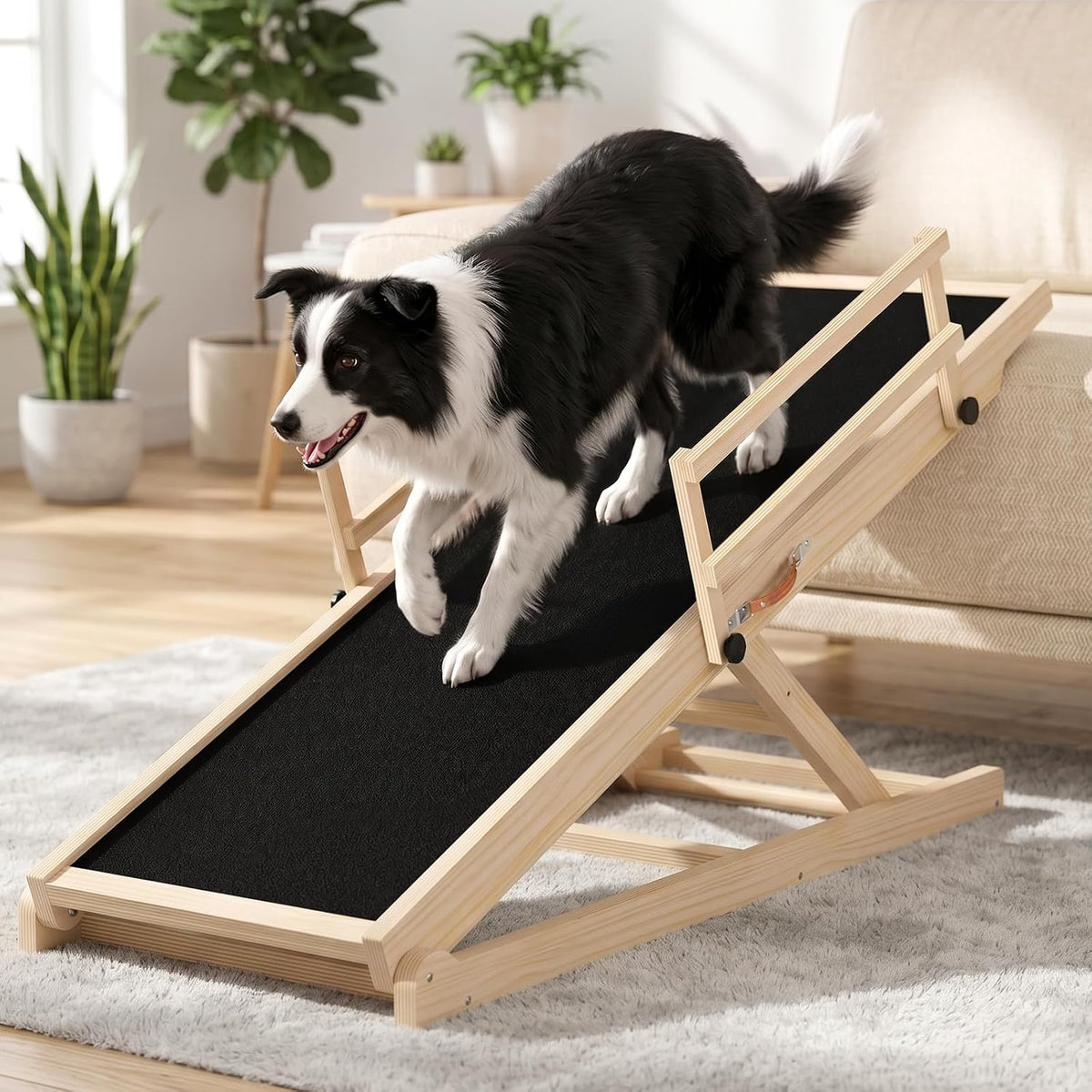 Tresbro Dog Ramp for Bed, 47'' Long 20.3''-27'' Adjustable Height Pet Ramp