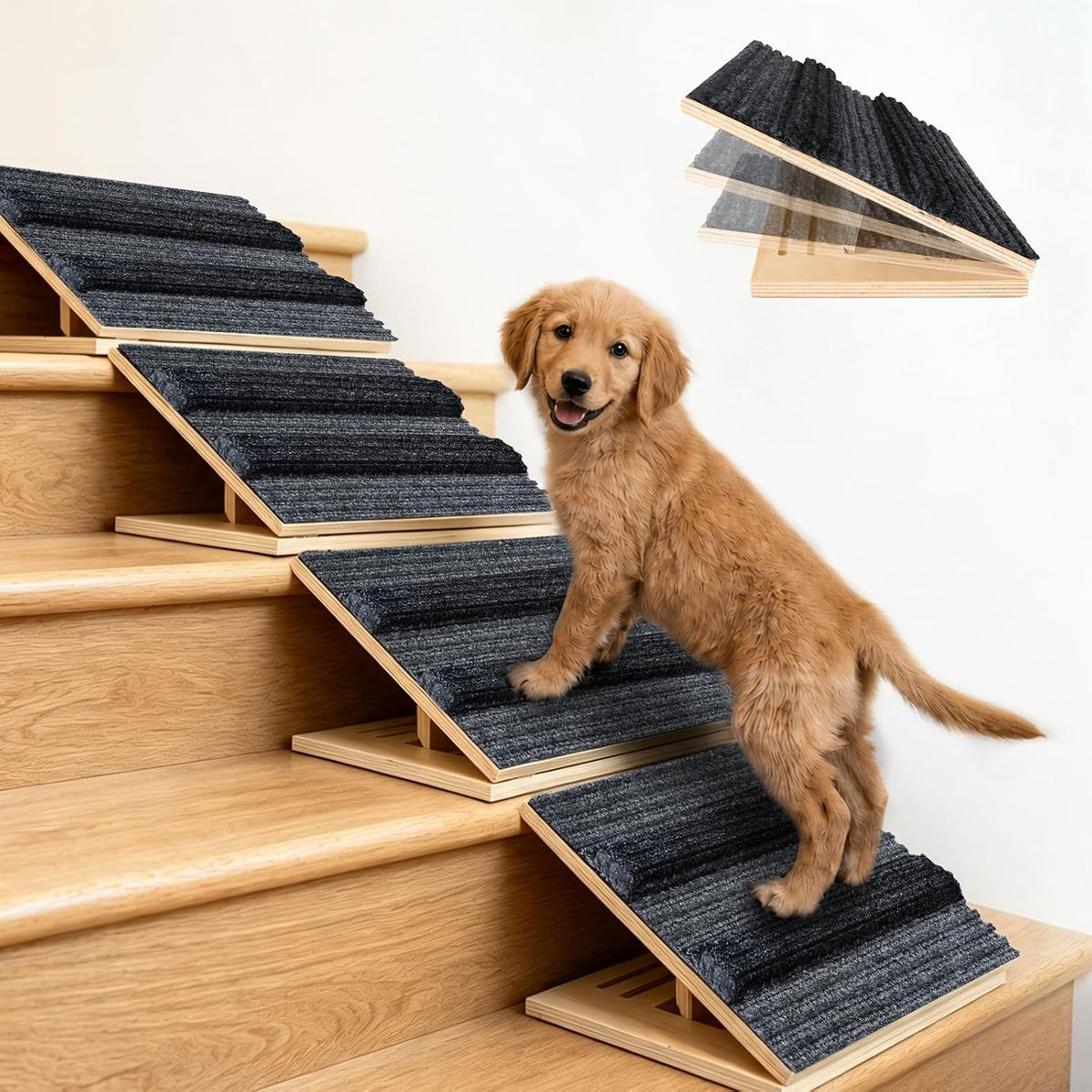 Upgraded Dog Ramps for Stairs, Adjustable Stair Ramp for Dogs (4.7"–7")
