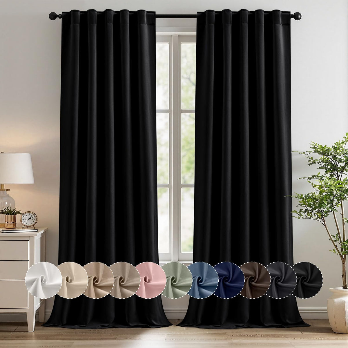 MIULEE Black Pinch Pleat Blackout Curtains 40X96 Inch Length 2 Panels Set