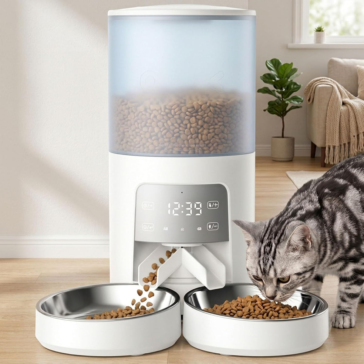 Sweetcrispy Automatic Cat Feeder for 2 Cats, 6L Automatic Pet Feeder