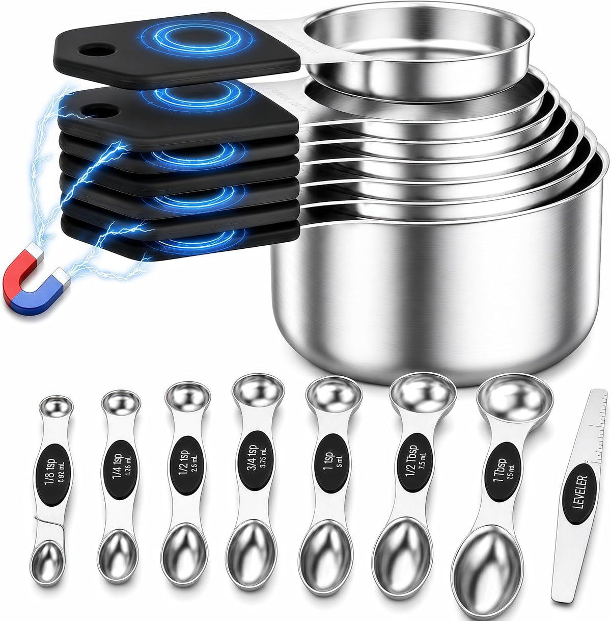 Magnetic Measuring Cups and Spoons Set-Heavy Duty 304 Stainless Steel