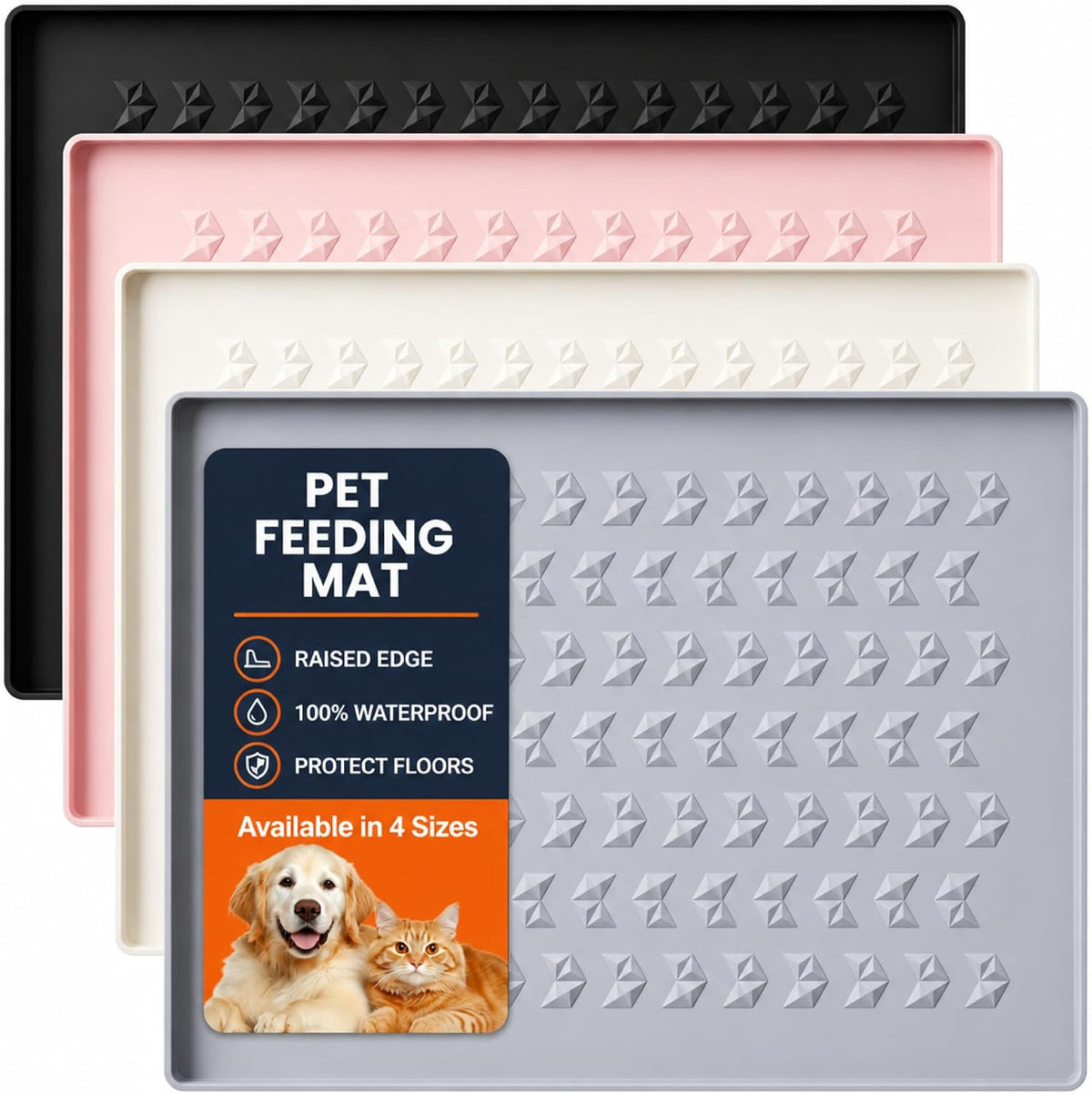 Silicone Pet Feeding Mat, Dog Cat Food Water Bowl Mat, Raised Edge Non-Slip