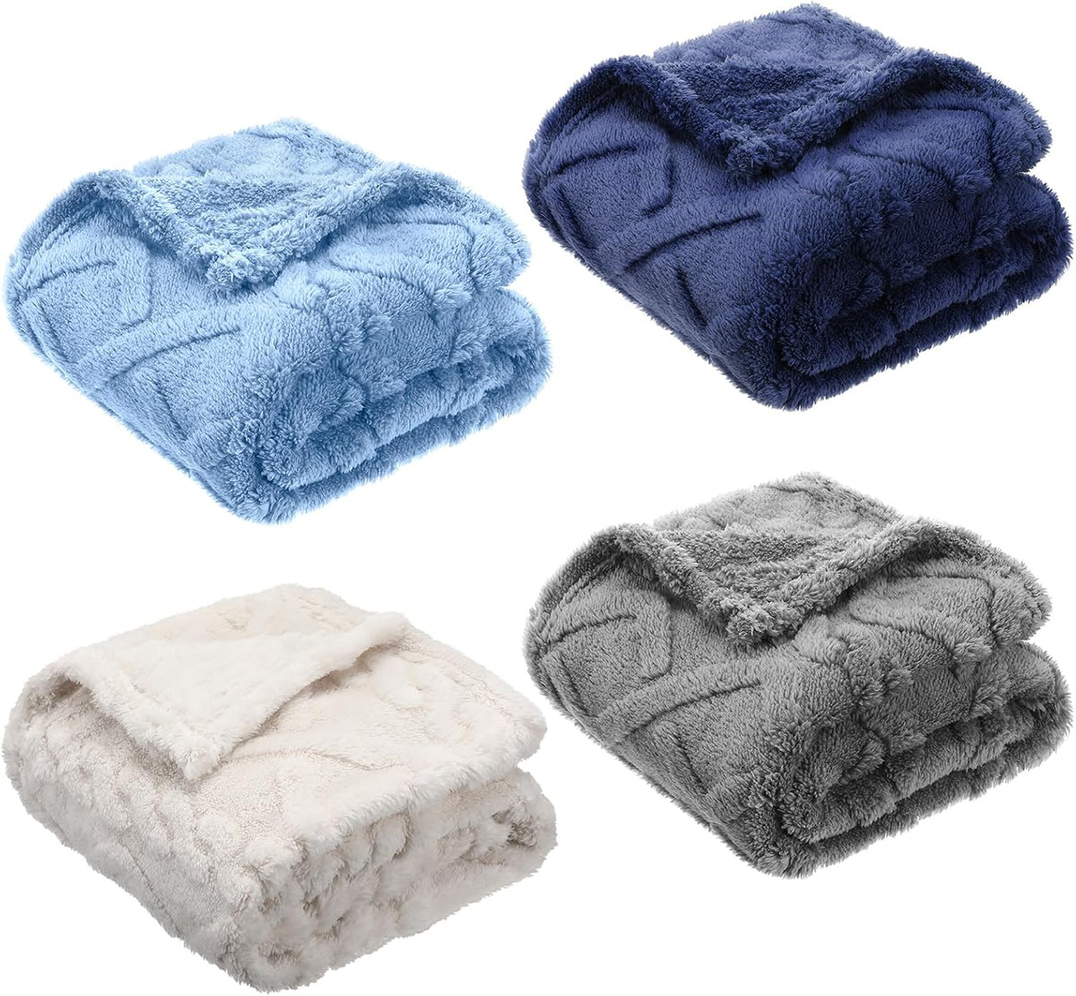 Vitalcozy 4 Pcs Fleece Baby Blankets 3D Plush Soft Newborn,Blue Set