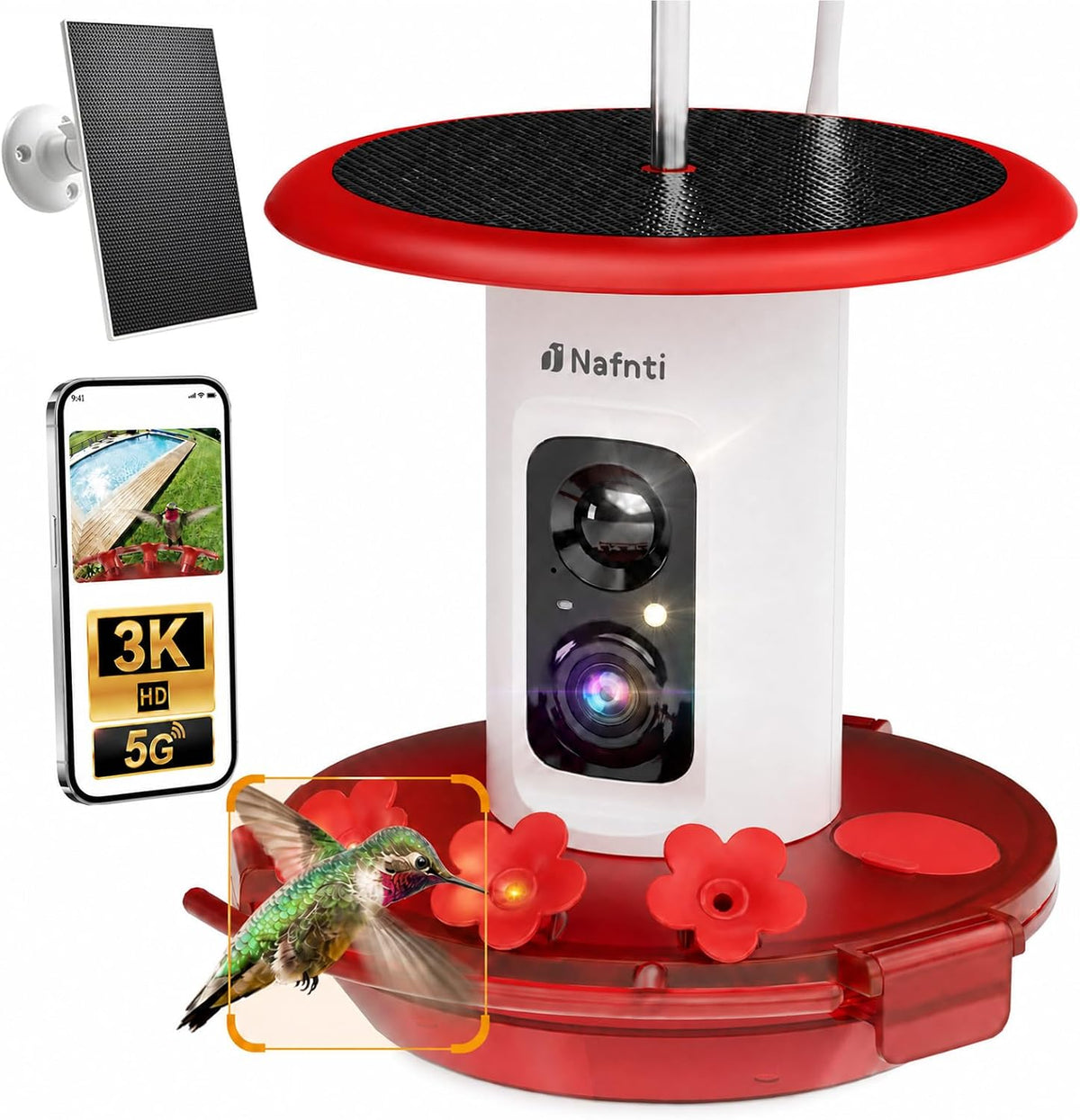 Smart Hummingbird Feeder with Camera 5G Wifi, 3K, Solar Leakproof