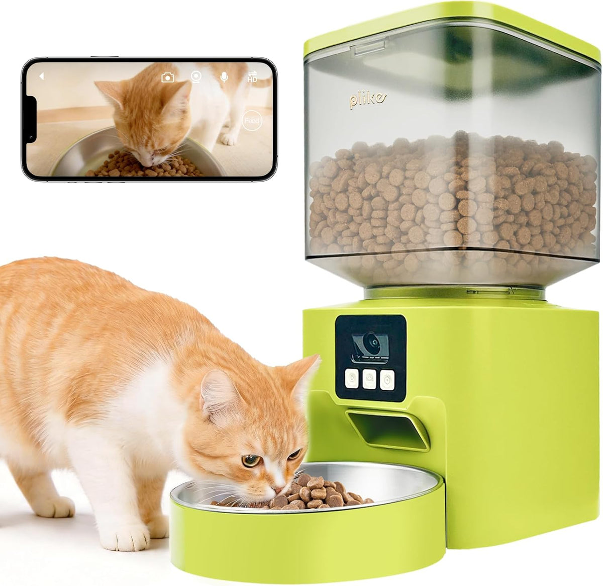 Plike 4L Automatic Cat Feeder with 3MP HD Camera & IR Night Vision, Dual-Band Wifi, App Control, 2-Way Audio, Anti-Clog Smart Pet Feeder for Cats & Small Dogs