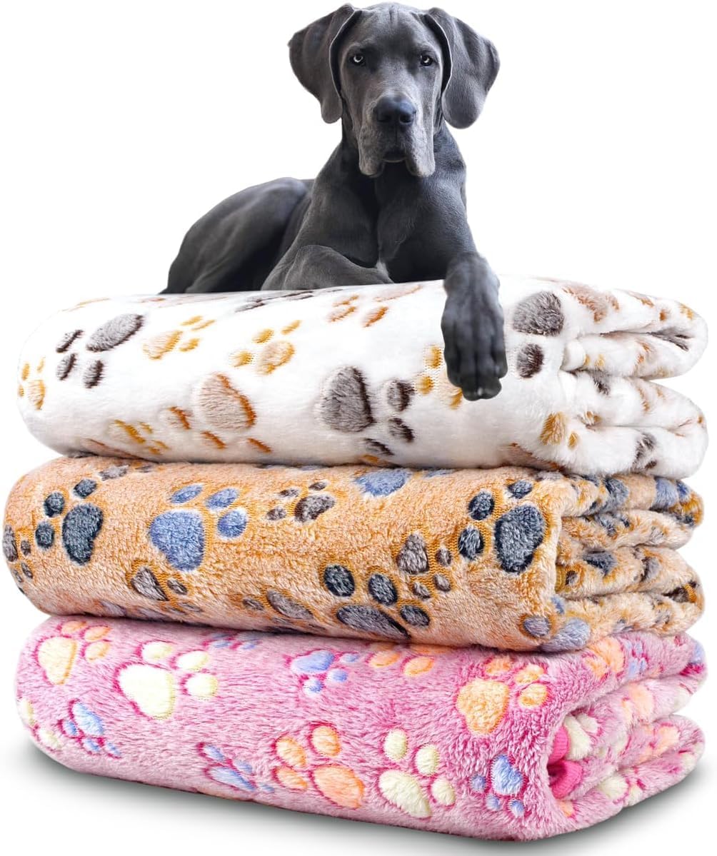 Dog Blankets for Medium Large Dogs, Cute Paw Pattern Washable 41" X 31"