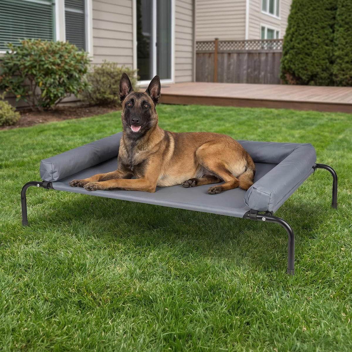 PETMAKER Elevated Dog Bed with 3-Sided Removable Bolster, Gray, 43.5”X32”