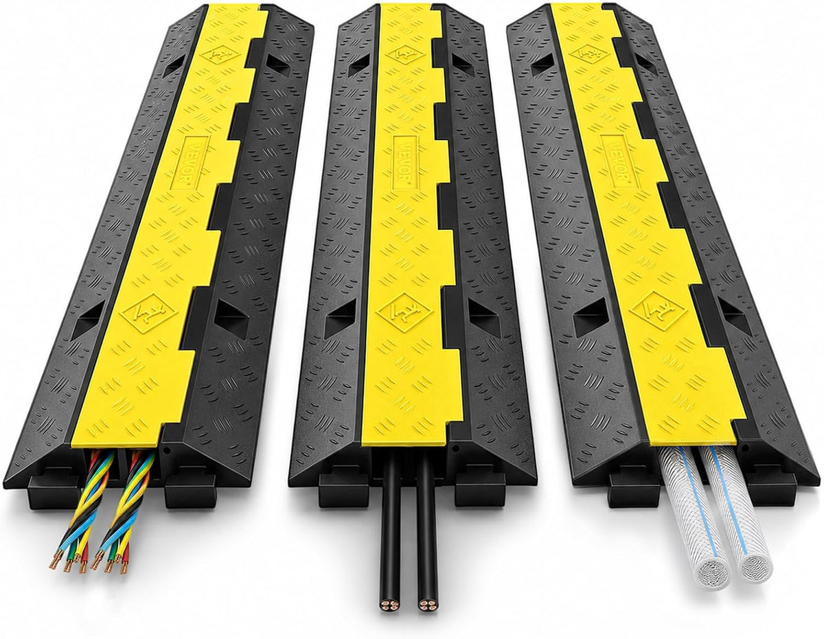Happybuy 3 Pack of 2 Channel 11000Lbs per Axle Capacity Protective Wire Cord Ramp Driveway Rubber Traffic Speed Bumps Cable Protector