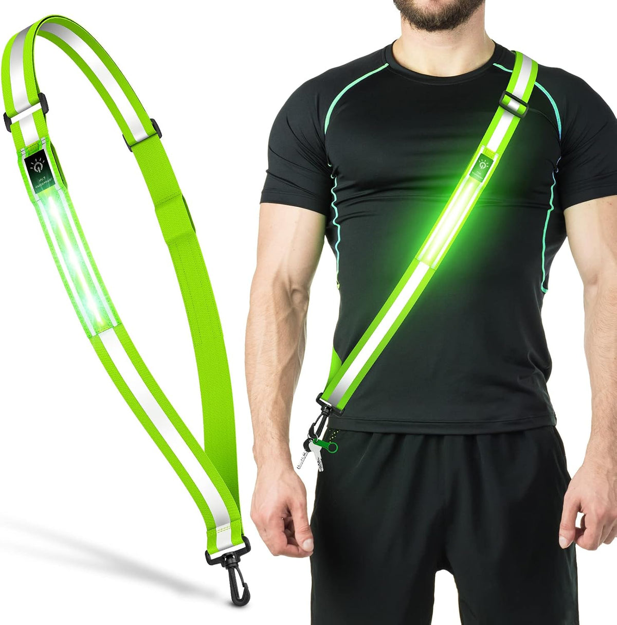 Ylzzrs LED Reflective Belt Sash Walking Gear,Safety Lights for Walkers at Night,High Visibility Safety Rechargeable Reflective Running Gear for Men Women Kids Night Dog Walking Gear
