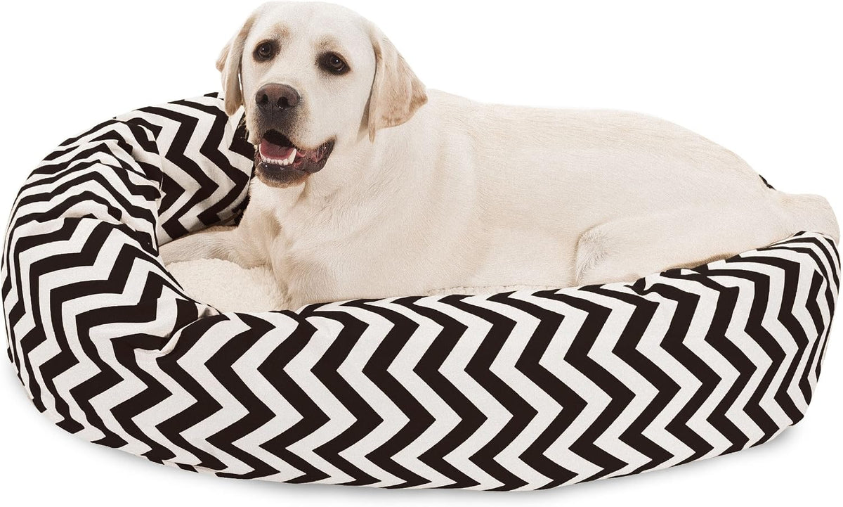 Majestic Pet 40 Inch Chevron Sherpa Calming Dog Bed Washable – Cozy Soft round Pet Bed with Spine for Head Support - Fluffy Donut Bed 40X29X9 (Inch) – Large - Black