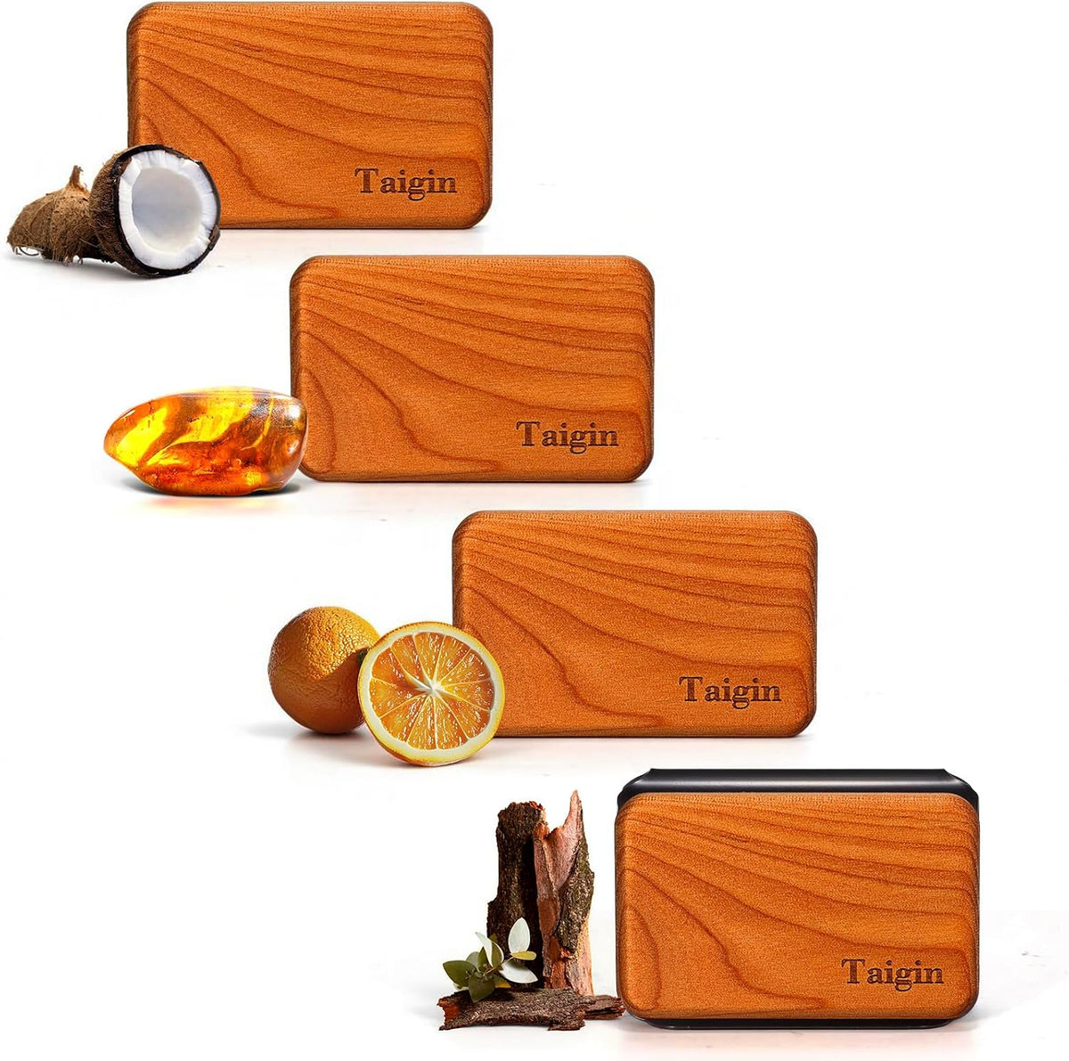 Car Air Freshener - Wood Air Freshener - Car Odor Eliminator for Visor Clip-Variety Scent Refill, Vehicle Scent Diffuser for Cabin, Truck & SUV - Pack of 4 (Teak-Amber-Cabana-Open Air)-Clip INCLUDED