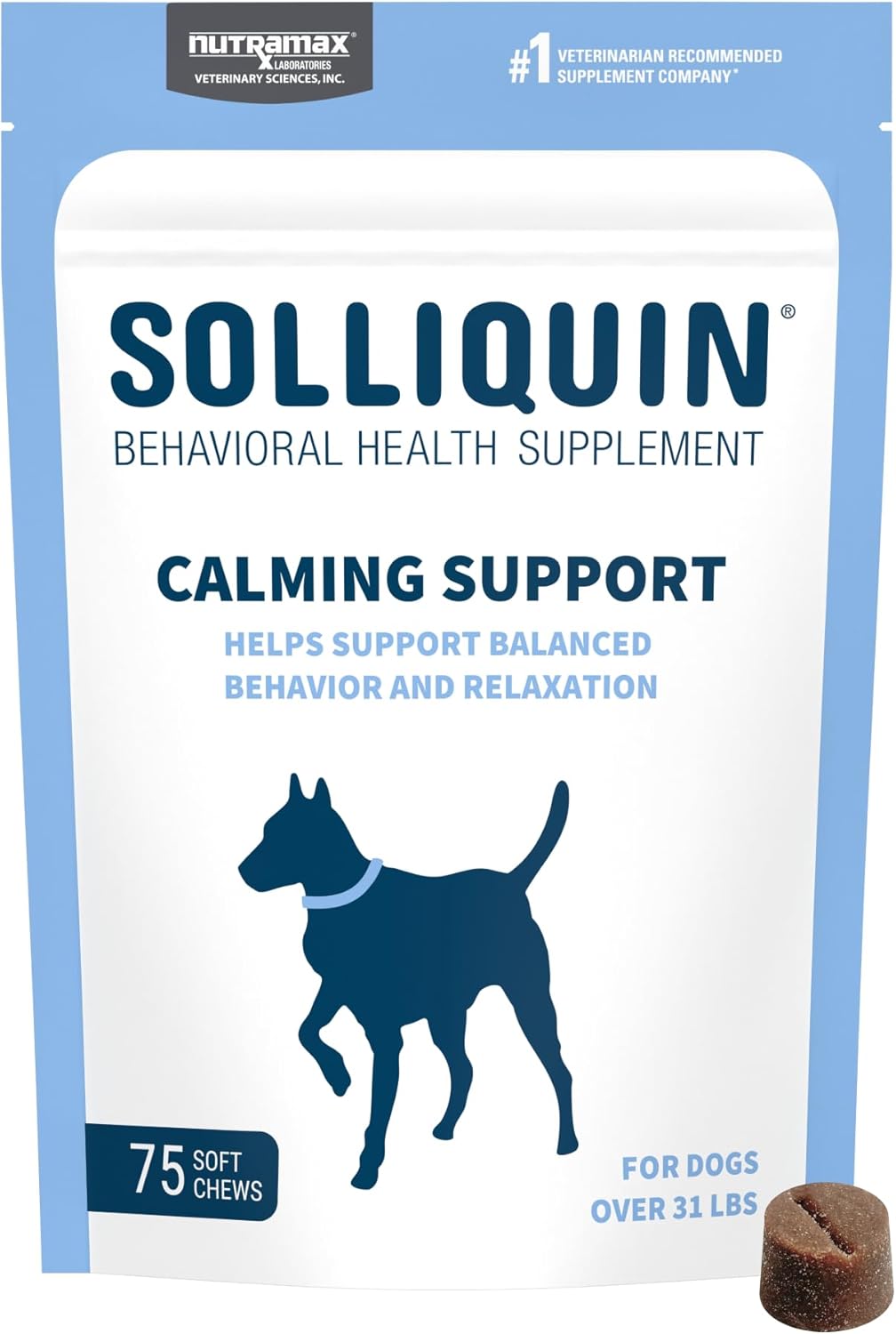 Nutramax Solliquin Calming Support Supplement for Dogs, Soft Chews, 75Ct