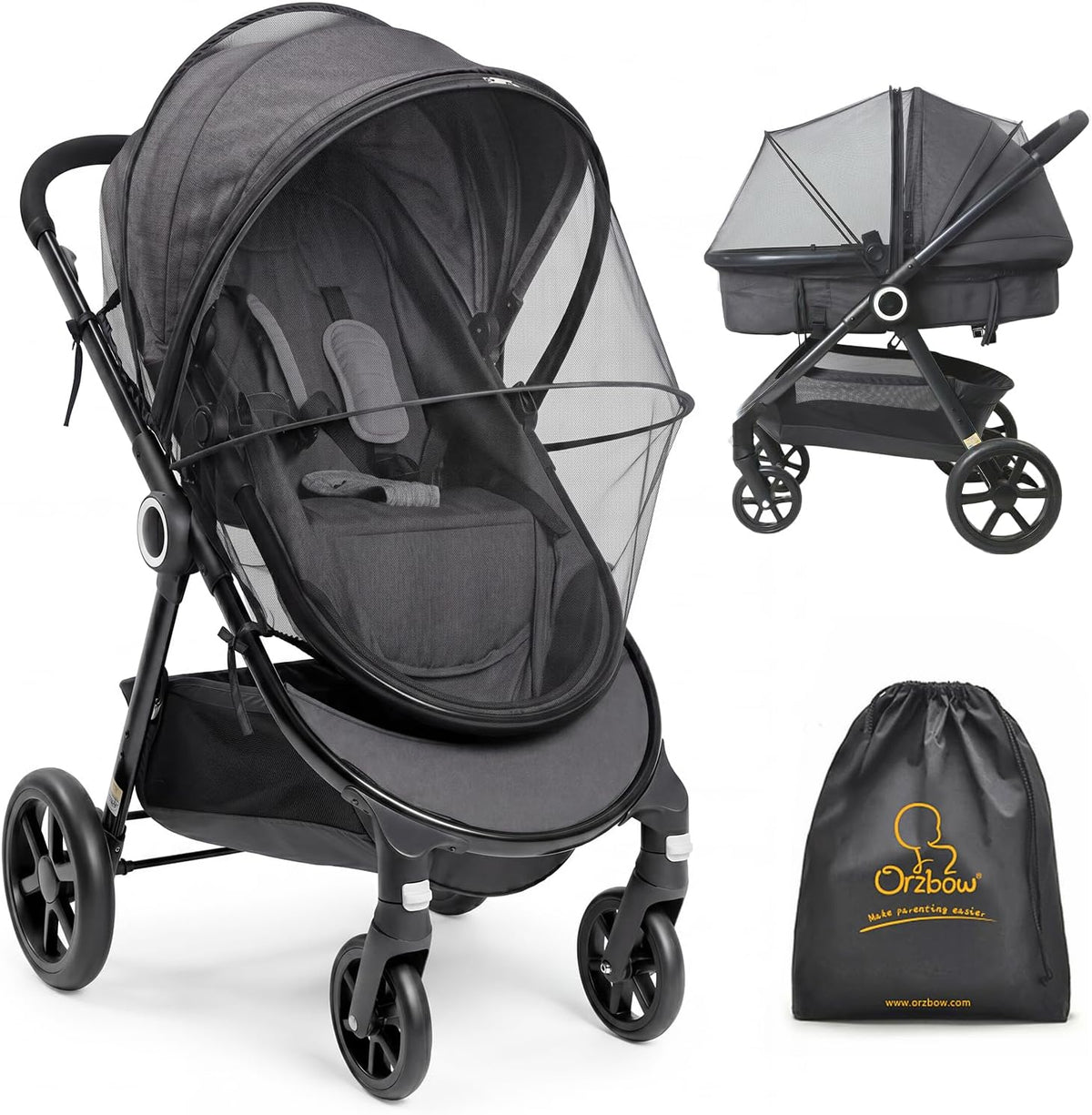 Orzbow Baby Mosquito Net for Stroller, Universal Fit, Breathable, Black