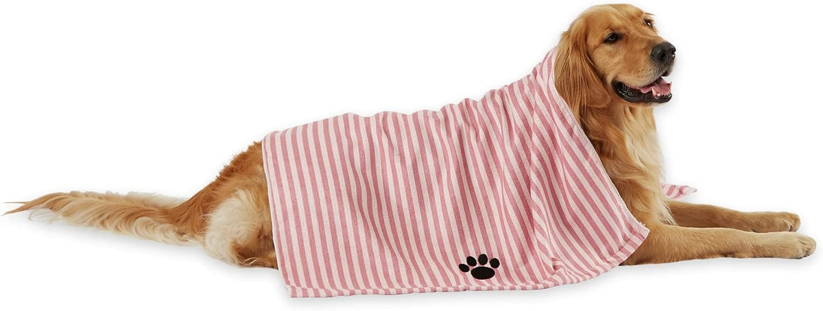 Bone Dry Pet Grooming Microfiber Towel, Striped Collection, X-Large, 41X23.5", Rose