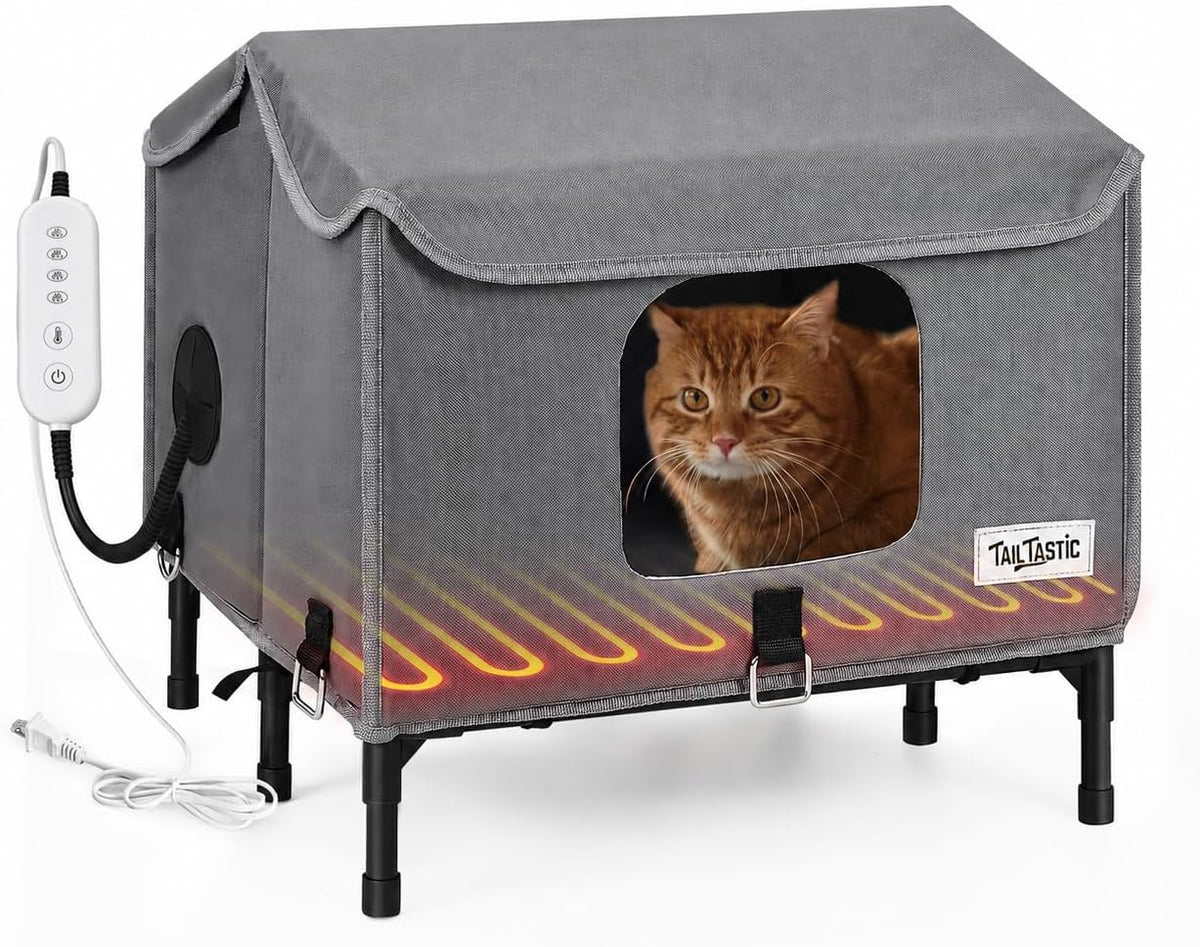 Tailtastic Heated Outdoor Cat House 1-Piece No-Assembly Elevated Insulated