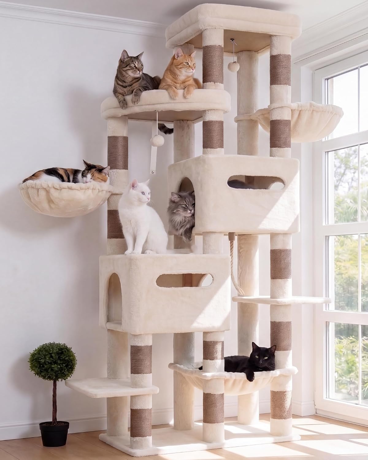 Heybly Cat Tree, 74.8'' Spacious & Tall Cat Tower for Large Cats HCT062MJ-1